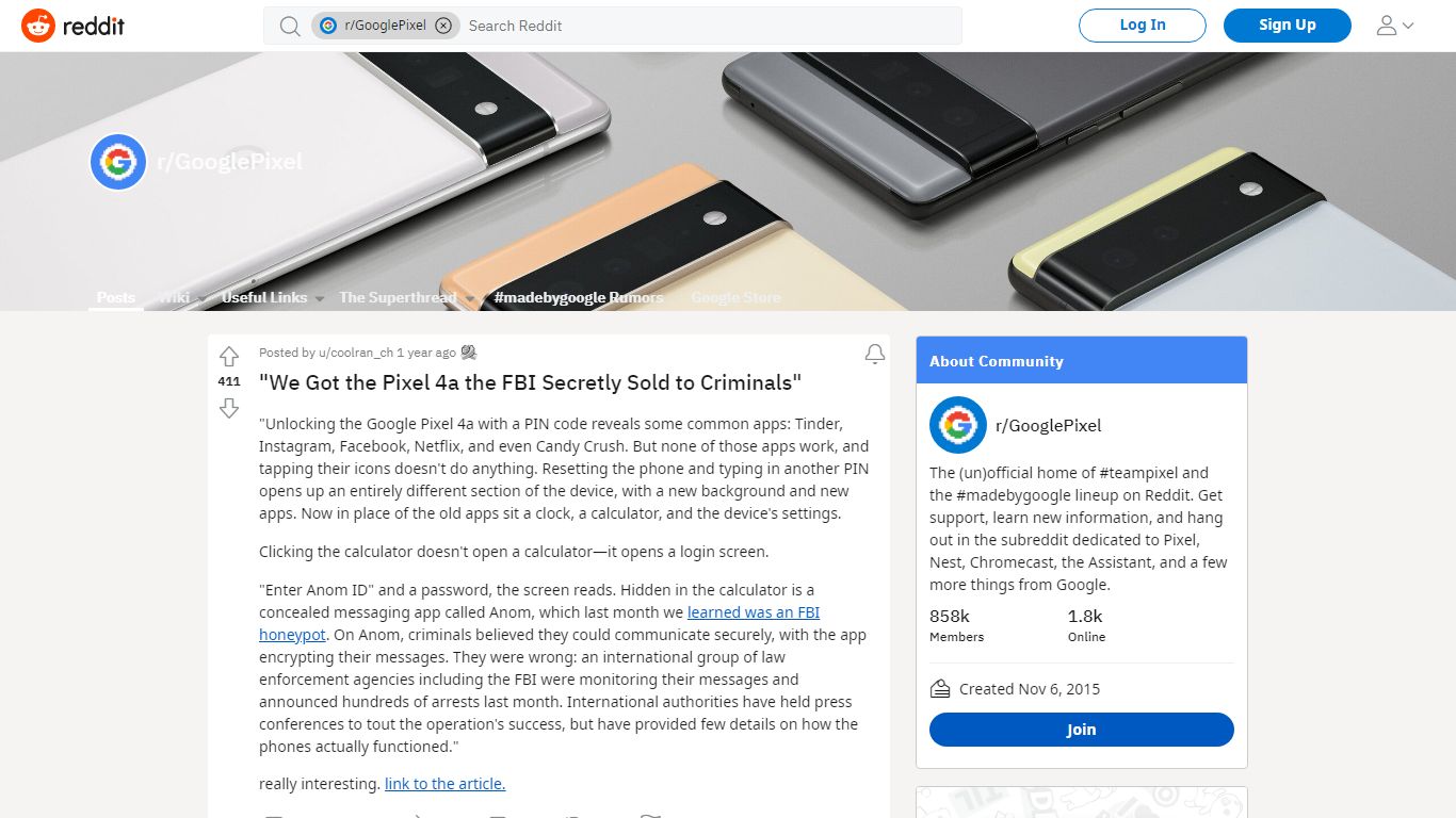 "We Got the Pixel 4a the FBI Secretly Sold to Criminals" - reddit